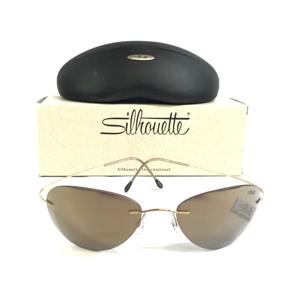 Silhouette Sunglasses M8568 /25 6072 Gold Rimless Frames with Dark Brown Lenses